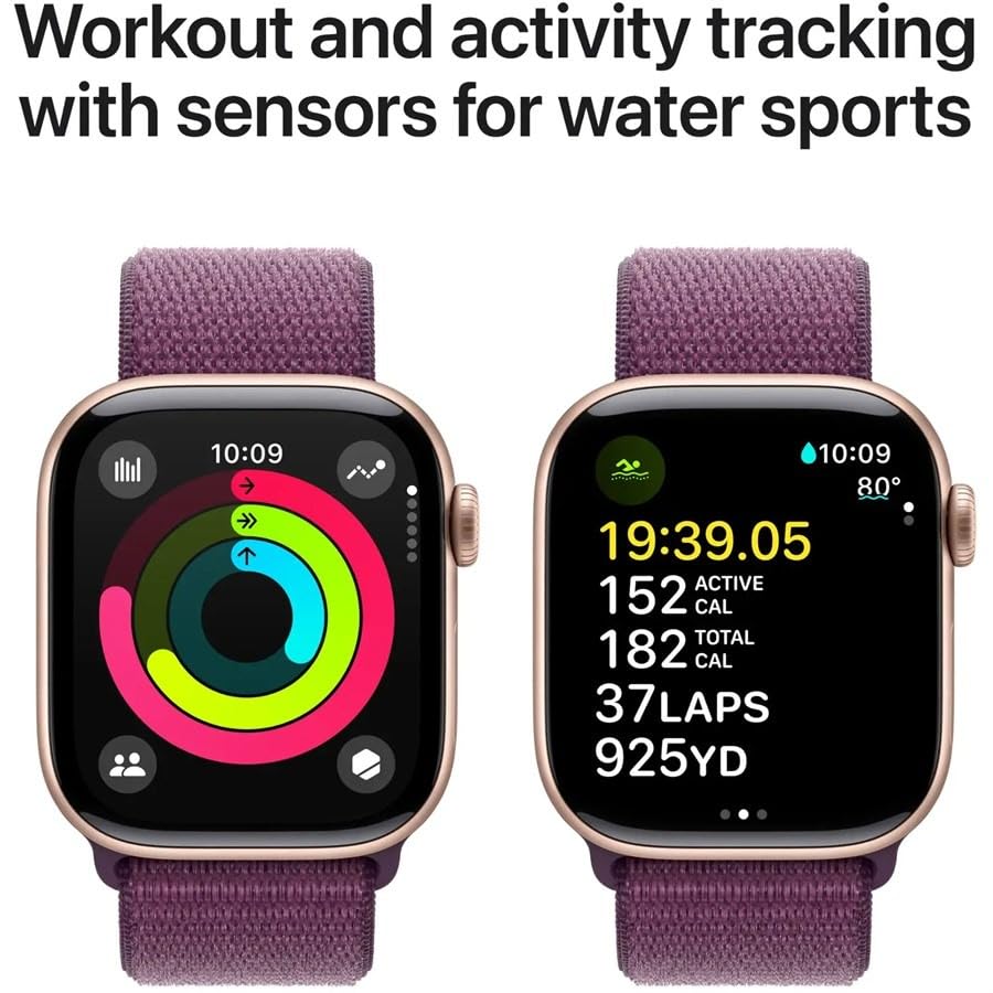 Image of Apple Watch Series 10 [GPS, 42mm] - Rose Gold Aluminum Case with Plum Sport Loop (Renewed)