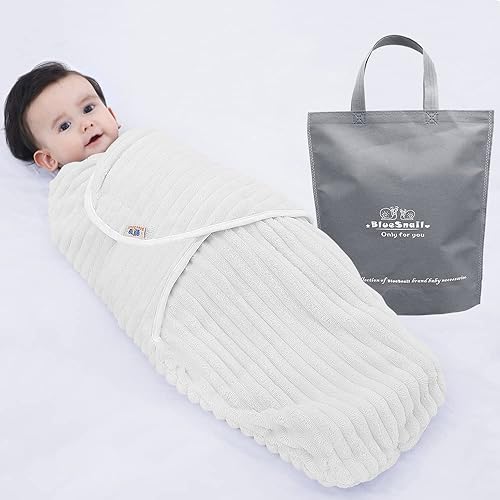 Miniatura 2 de BlueSnail Manta para bebé recién nacido, manta de recepción fácil de envolver, cómoda y suave (S,0-3 meses, blanco)