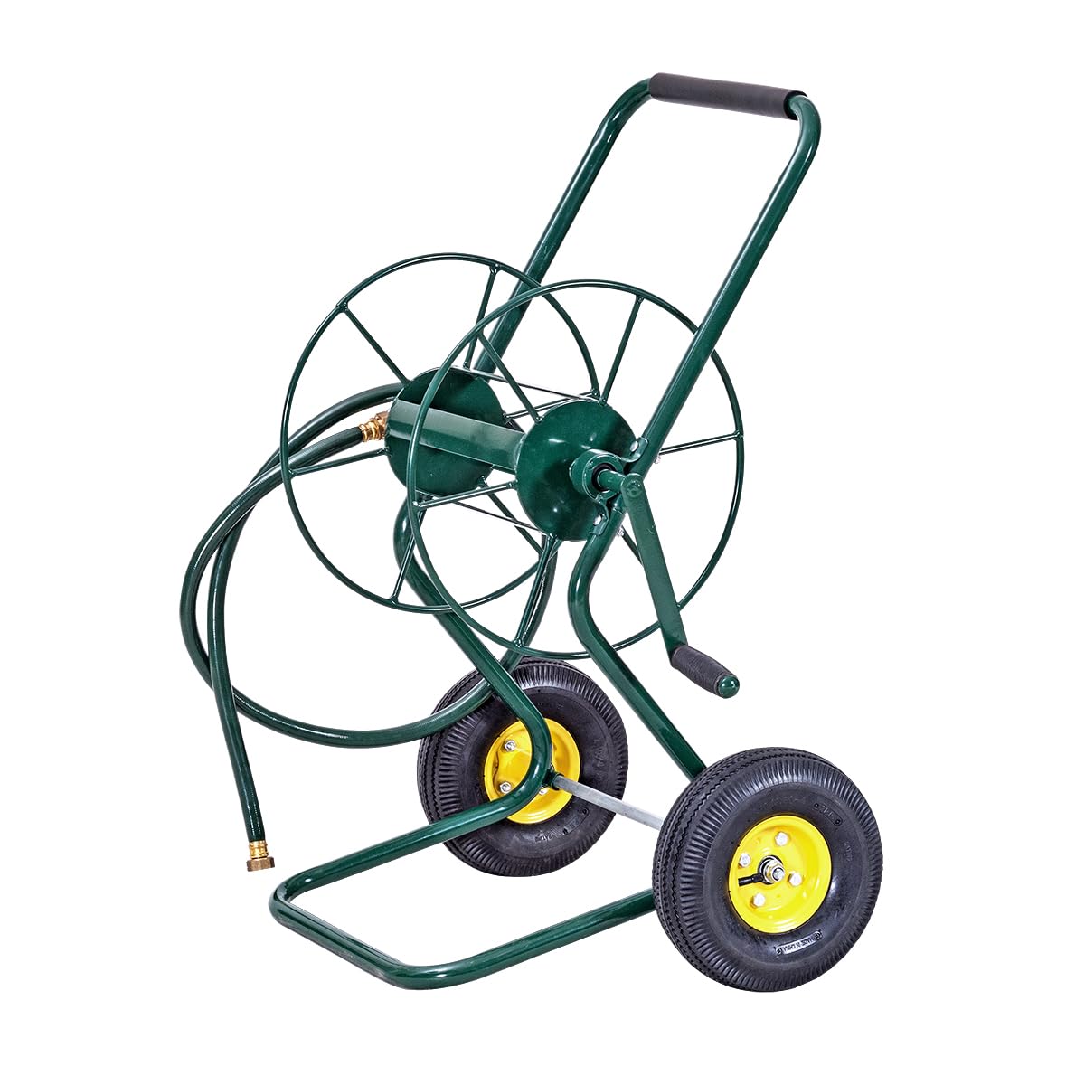 SOARS Schlauchwagen Metall, Schlauchaufroller für 3/4" Schlauch, Schlauchtrommel mit tropffreie Drehdurchführung & Kurbel & Gummirädern, Gartenschlauchwagen mit 188 cm Anschlusschlauch