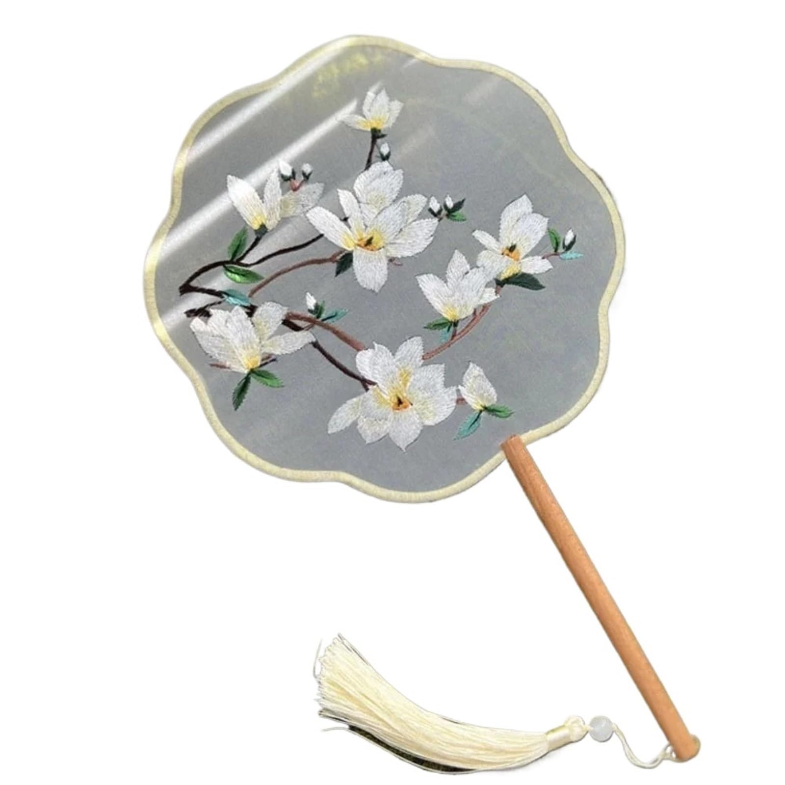 NIRNHYRUR 3 Handheld Embroidered Fans Chinese Style Floral