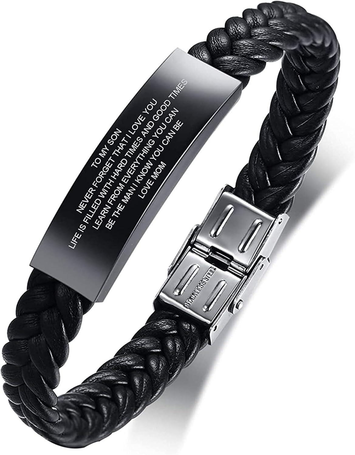 PJ JEWELLERY To My Son Gift from Mom Life is Filled with Hard Times Leather Bracelets Birthday Graduation Anniversary Inspirational Gift for Men Boy,18th Birthday Gifts for Boys