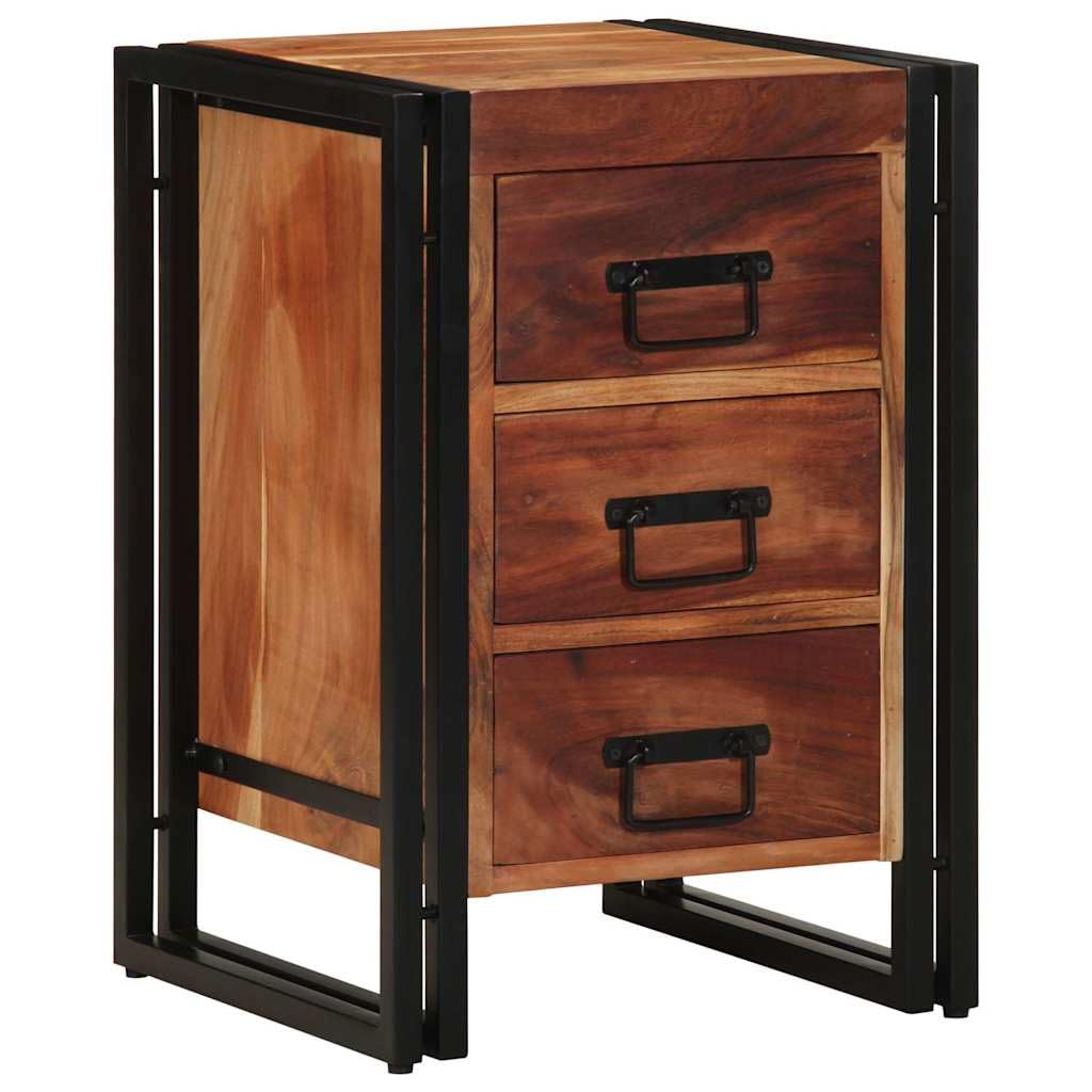 Table de chevet en bois massif d'acacia à 3 tiroirs pour rangement de chambre