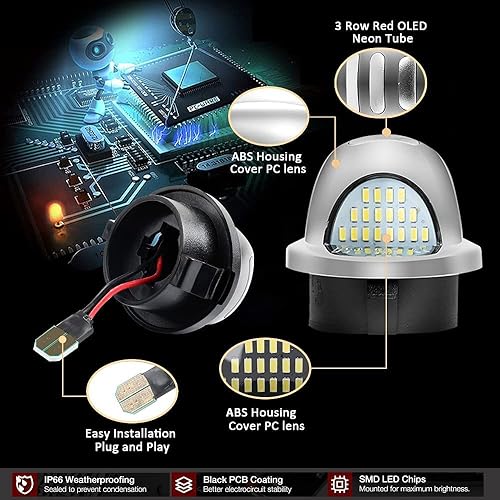 Miniatura 2 de Bestview Conjunto de luces LED transparentes para matrícula con tubo de neón OLED rojo compatible con camioneta F150 F250 F350 F450 F550 Superduty