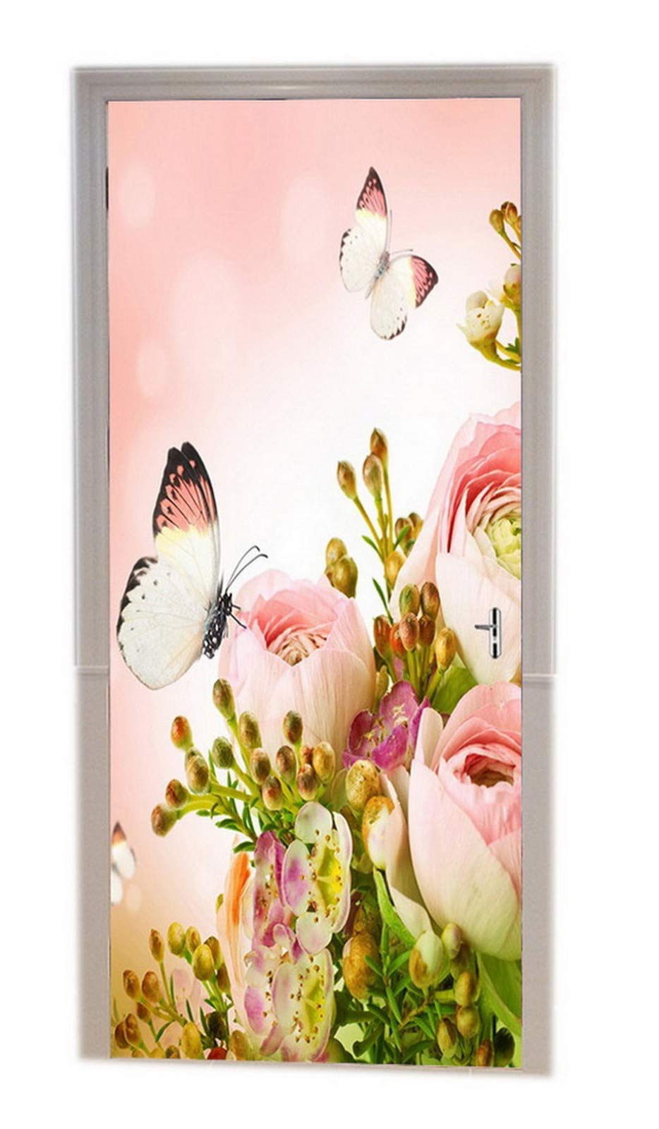 A.Monamour Stickers Muraux Printemps Fleurs Papillons - Décor Vinyle 77x200 Cm - Amovible