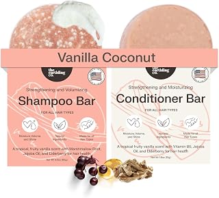 The Earthling Co. Volumizing Shampoo & Conditioner Bar Set - Thickens Thin Fine Hair, Boosts Strength & Growth, Sulfate Silicone Paraben Free, Vanilla Coconut, USA Made