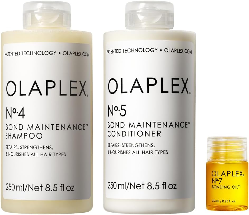Olaplex Wash and Shine Hair Kit: No. 4, 5, 7, Shampoo & Conditioner Set | Cleanse, Hydrate, & Control Frizz Up to 72 Hours | Bonding Oil for Shine & Protect | For Coily, Curly, Straight, and Wavy