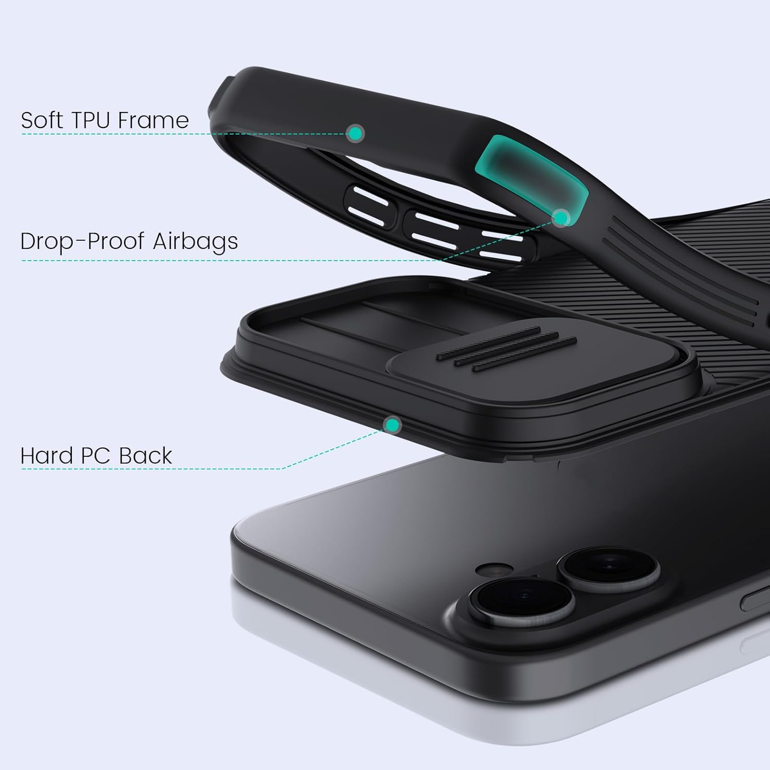 Nillkin for iPhone 17 Case with Slide Camera Cover, Thin Slim Fit, Shockproof Protective, Protector Privacy, Phone Case iPhone 17 Camera Lens Protector 6.3 inch, Black - Image 7