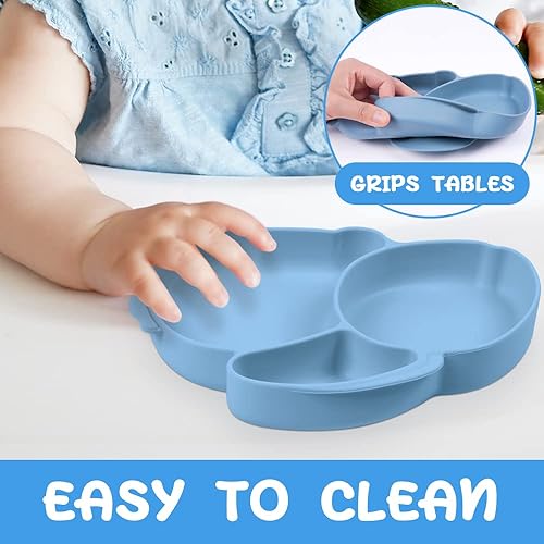 Miniatura 10 de Vicloon Platos para niños pequeños con succión, platos para niños, 100% silicona de grado alimenticio, diseño dividido antideslizante, apto para