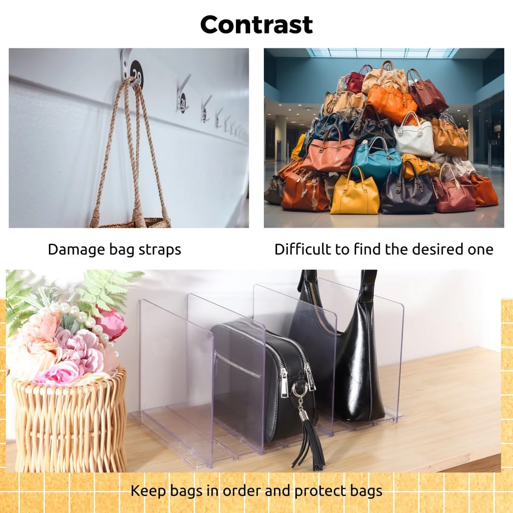 Organizador transparente ajustable para estantes de armario, soporte de exhibición desmontable para bolsos, almacenamiento práctico para bolsos, carteras y mucho más
