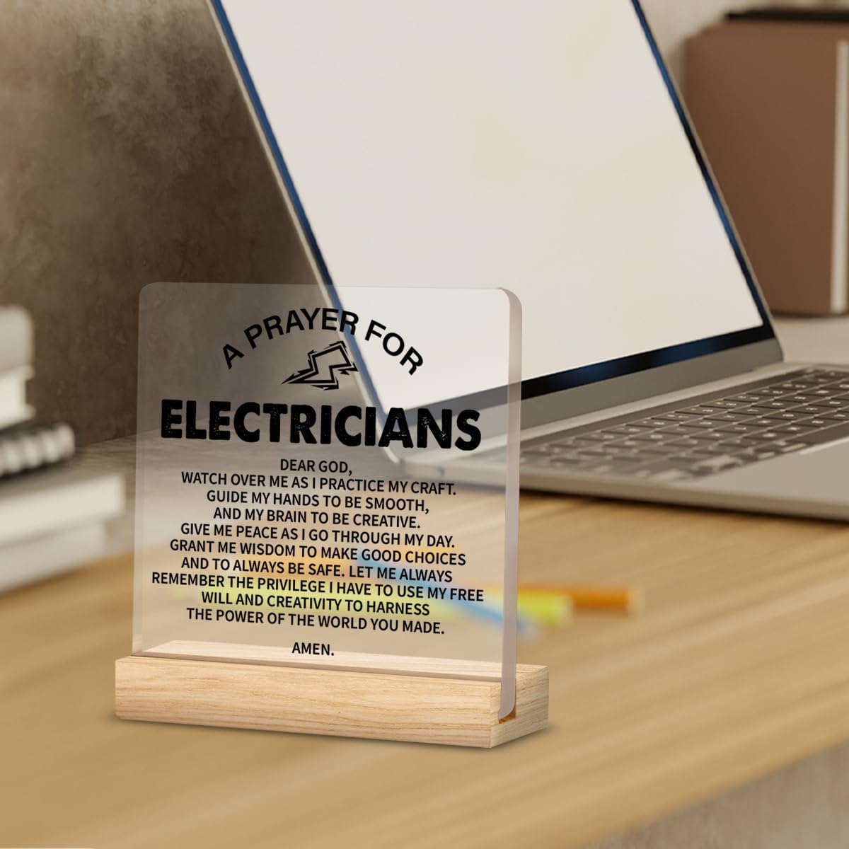 Electrician Gifts for Men Women, Graduation Gifts for Electrician, Electrician Prayer Clear Desk Decorative Sign Home Office Living Room Acrylic Decor - Image 3