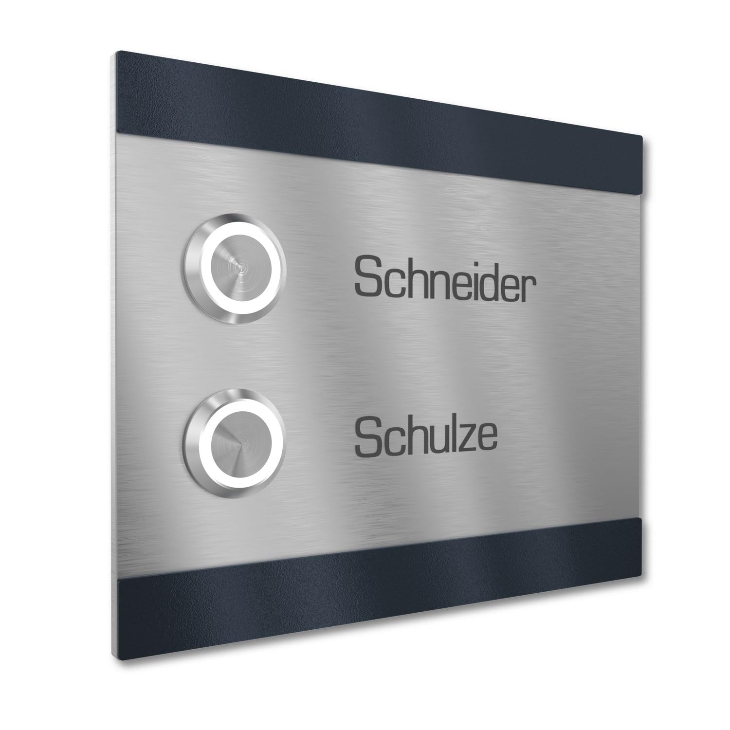 Türklingel für Mehrfamilienhaus 2 Namen Gravur - V2A Edelstahl Klingel 140x115 mm Pulverbeschichtet RAL 7016 - LED Taster Unterputz wählbar Aufputz für Haustür 2-fach