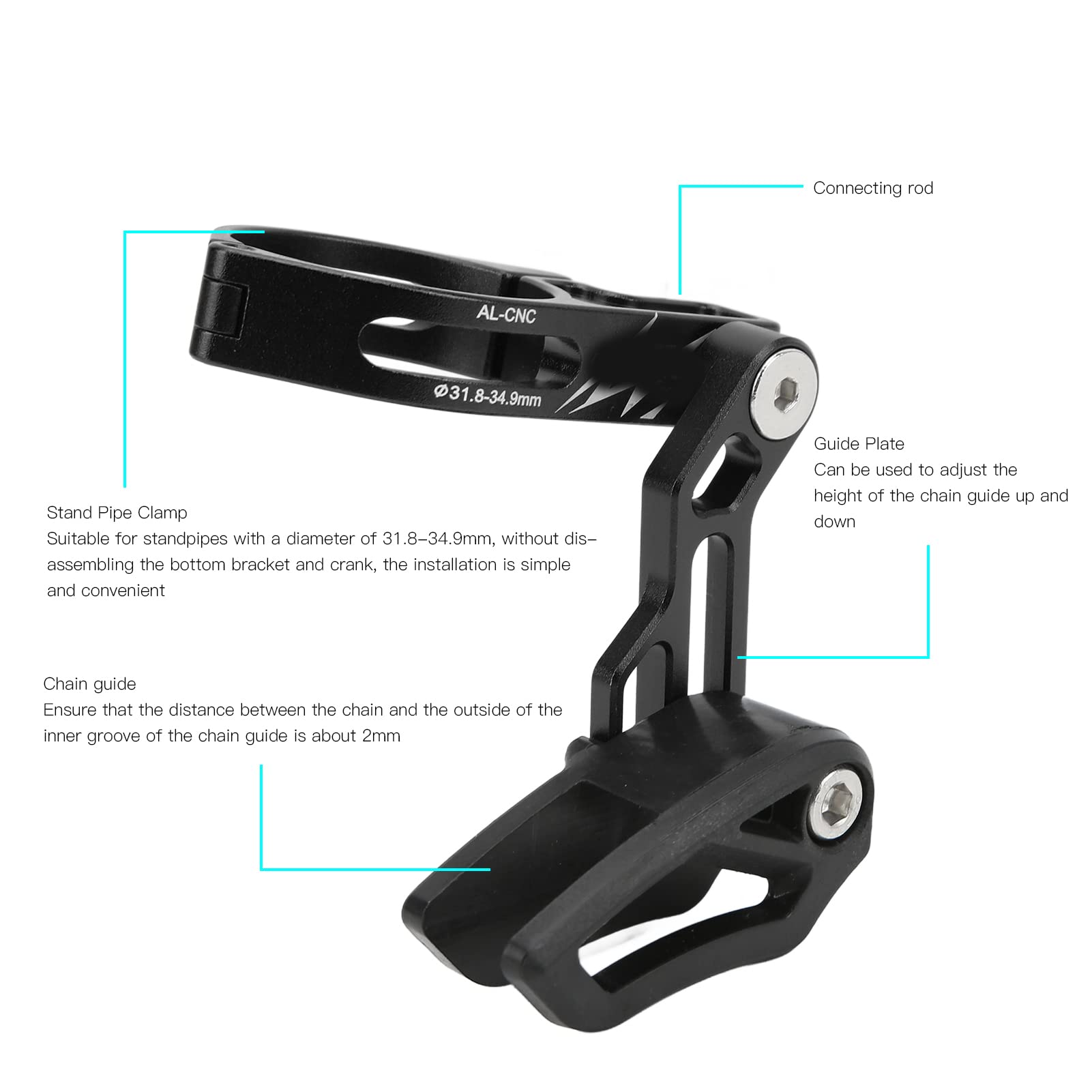 Yuecoom Lebycle Universial Mountain Bike Chain Guide Protector Aluminium Alloy Bike Chain Deflectors (Black)