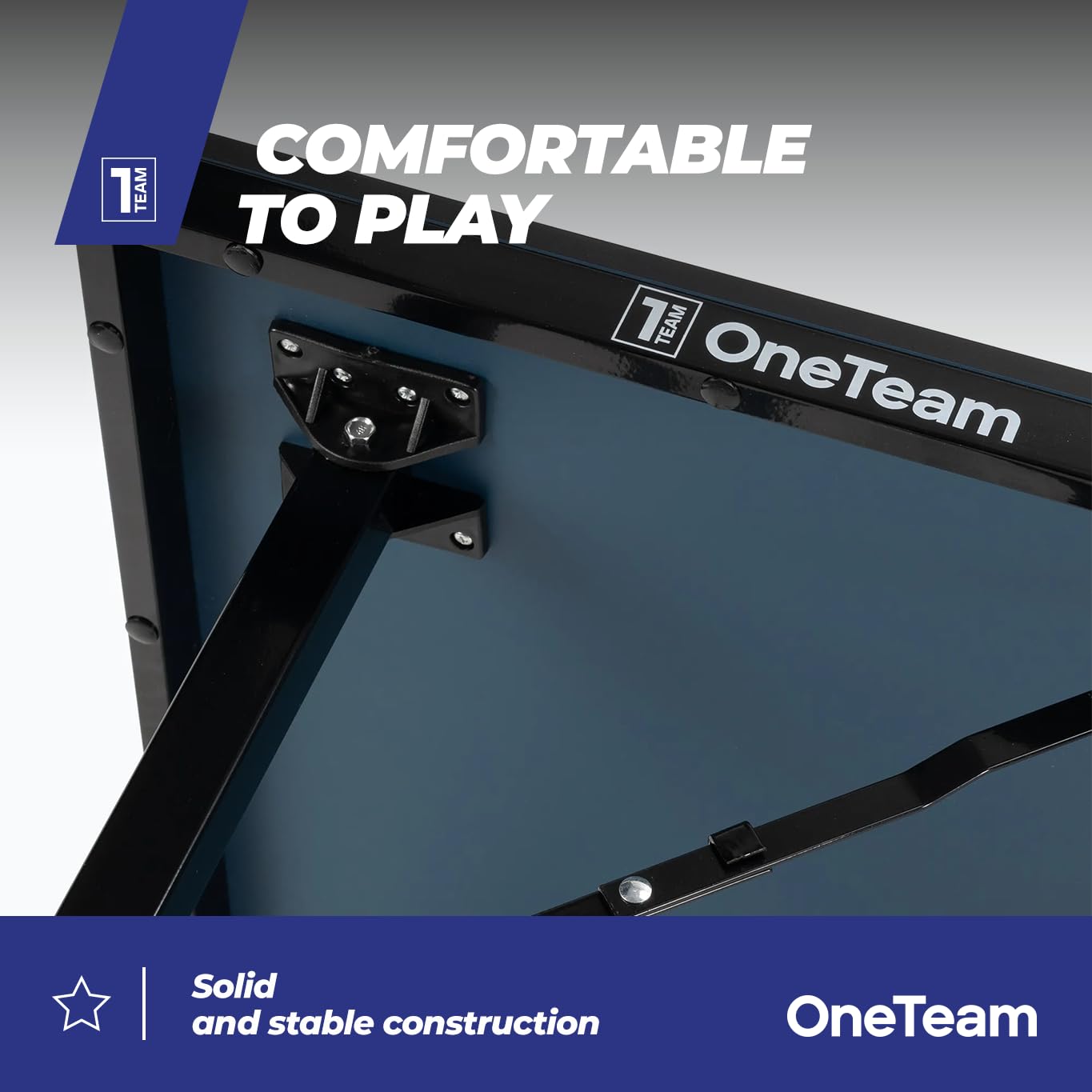 OneTeam Mesa de Ping Pong para Juegos de Interior con Rejilla y Placas Plegables con 2 Compartimentos para Bolas y palés, Ruedas de Transporte con función de Bloqueo