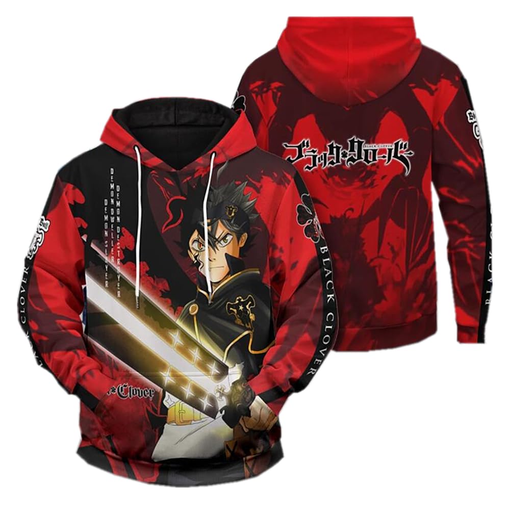 Charous Anime Black Clover Asta Cosplay Hoodie,Unisex 3D Digital Printing Sweatshirts Used for Manga Fans Festivals Gift
