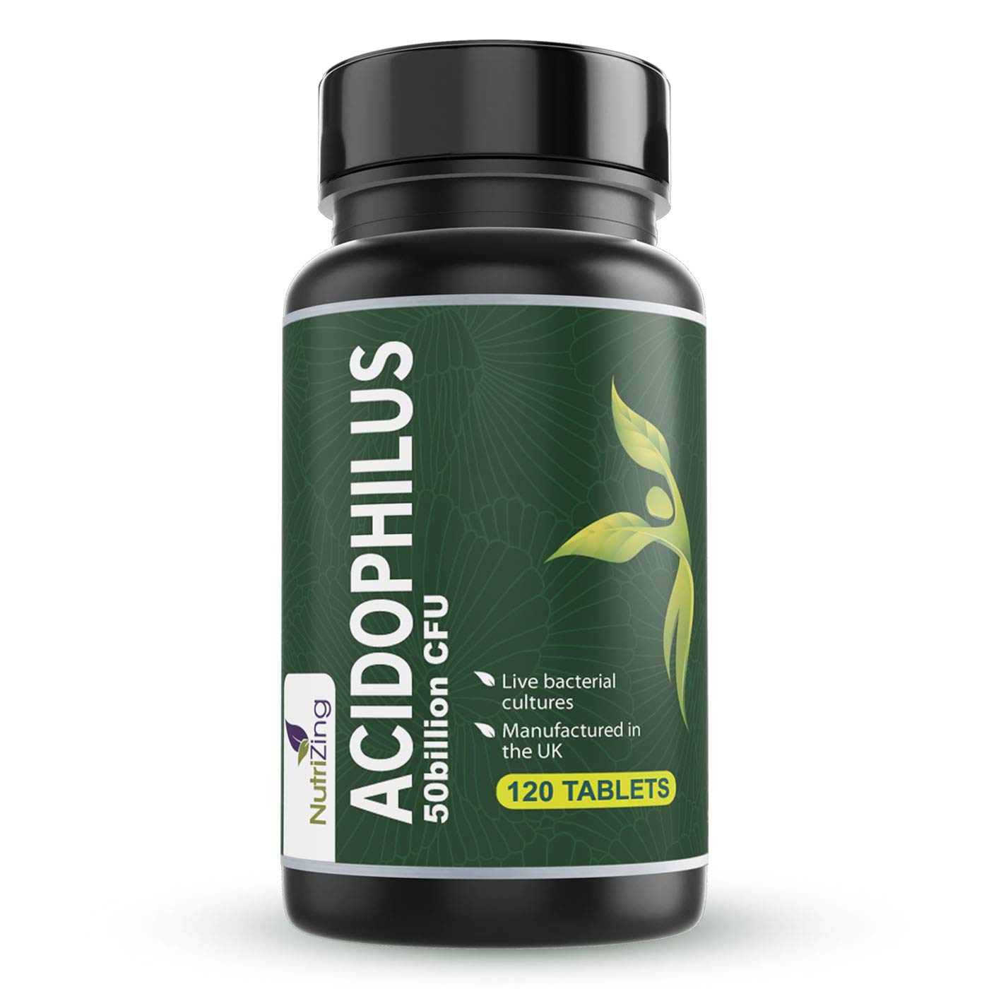 NutriZing High Strength Lactobacillus Acidophilus 50bn CFU - 120 Tablets - Easy to Swallow and Vegan - Made in UK