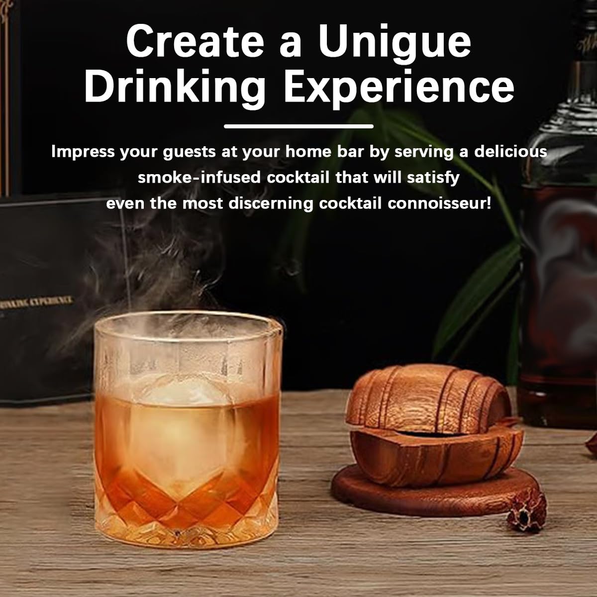 Kit per Affumicare in Botte di Legno, Affumicatore per Whisky e Cocktail, Kit per Affumicare in Stile Antico, Infusore per Affumicatore, Regalo Perfetto per Bar di Casa per Uomini, Papà, Mariti