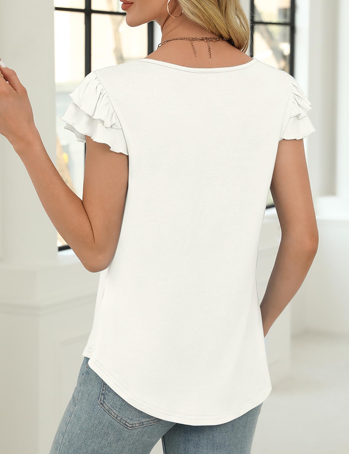 NORACORA Womens Ruffle Short Sleeve Summer Tops Cute Crew Neck Bacis T Shirts Casual Blouses - Image 3