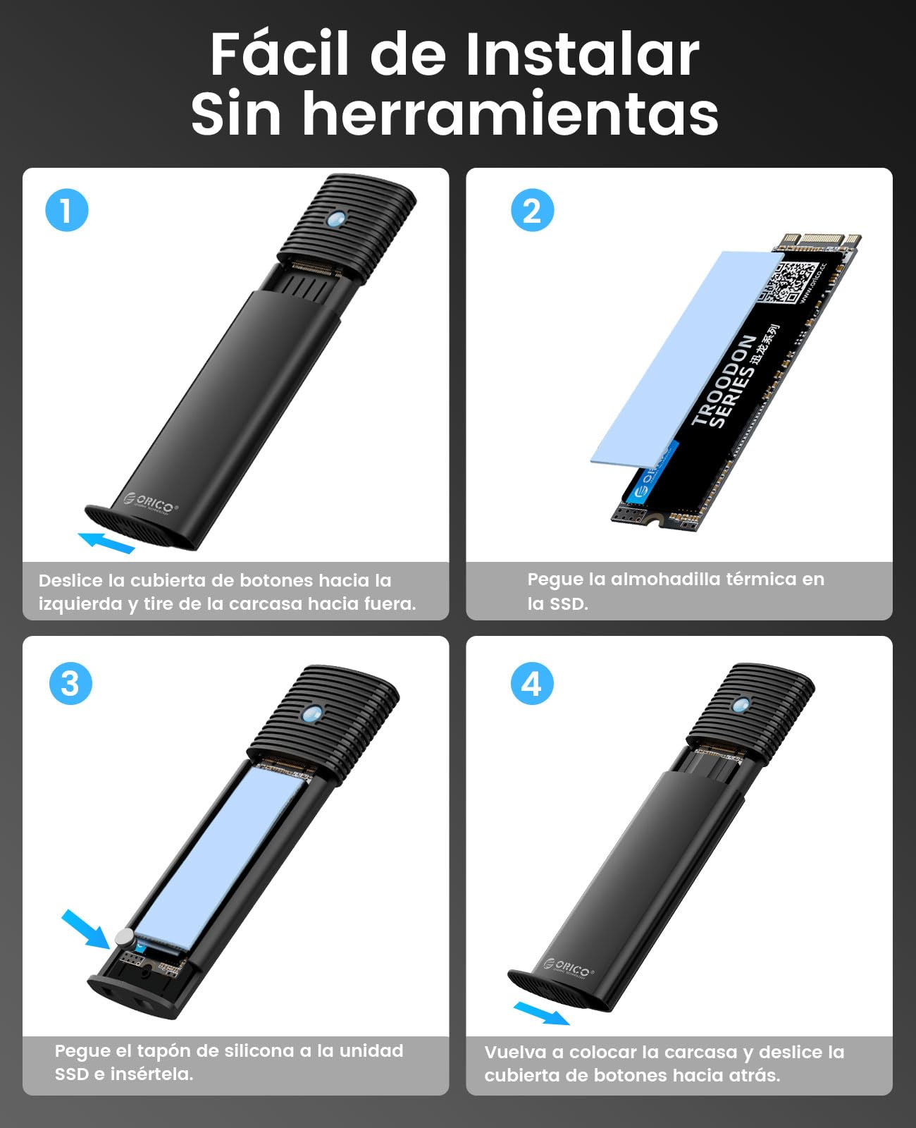 ORICO Carcasa SSD M.2 SATA de Aluminio, Adaptador USB C 5Gbps Sin