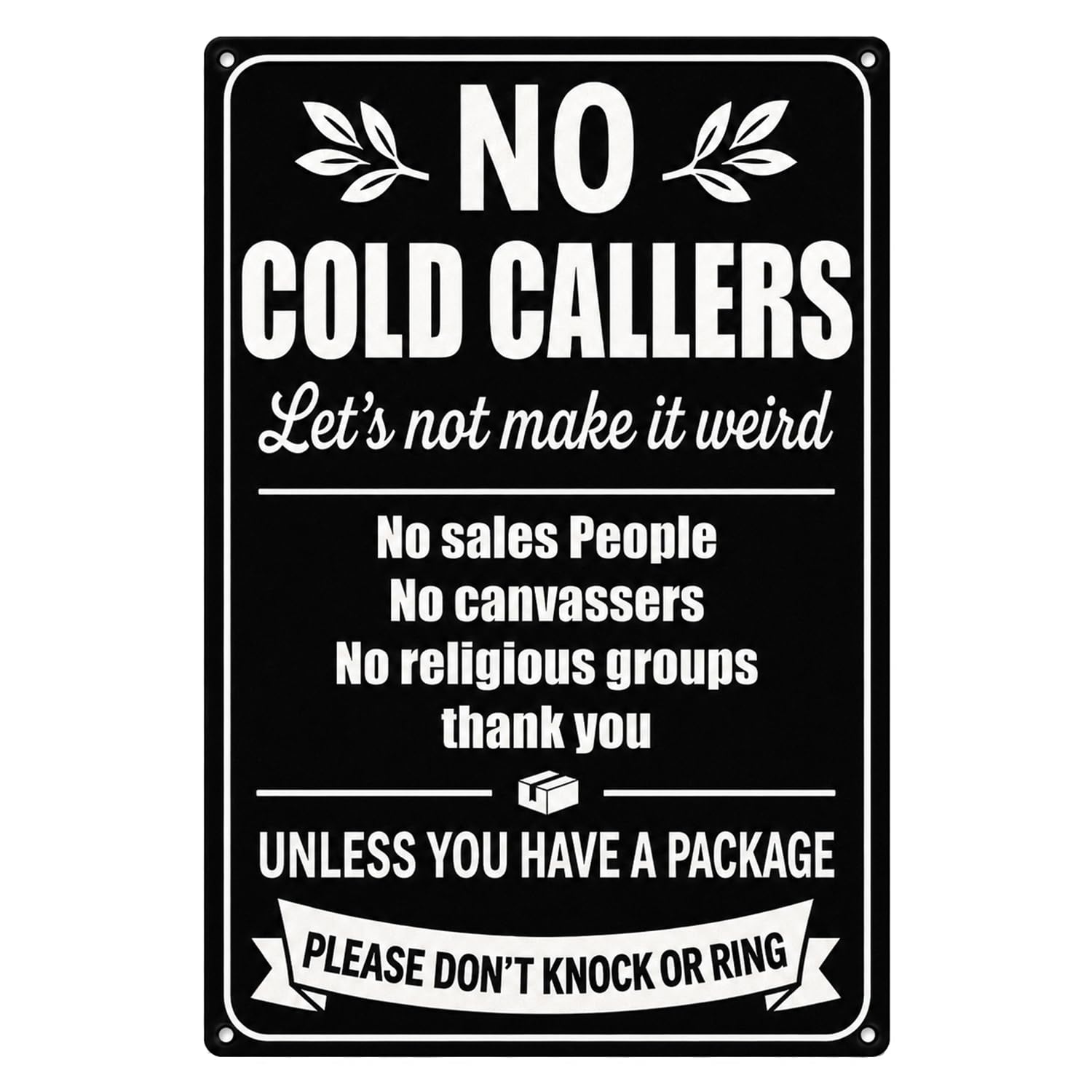 No Cold Callers Sign for Front Door, 30x20cm Metal Sign Pre-drilled Holes