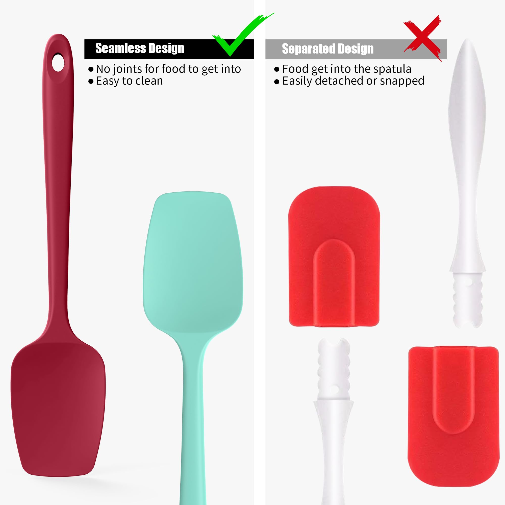 Espátulas de cuchara de silicona resistentes al calor, cucharas de cocina flexibles de alta temperatura de 600 °F a prueba de arañazos para mezclar, agitar, raspar, servir utensilios de cocina 8