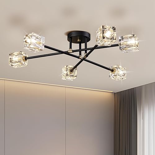 Miniatura 2 de Lámpara de techo semiempotrada de 6 luces, moderna lámpara Sputnik del siglo negro y dorado, accesorios de iluminación de montaje en techo de