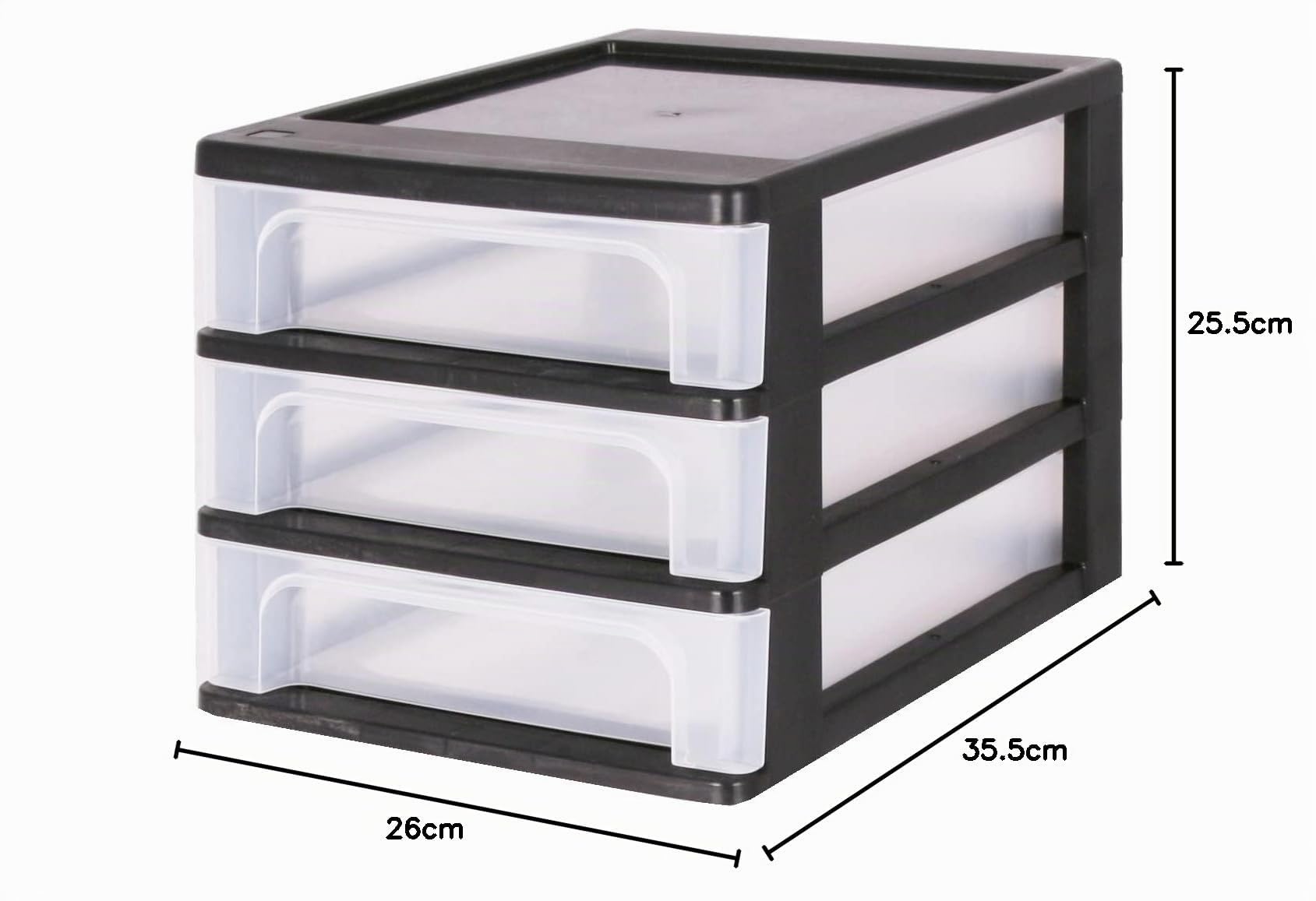 Iris Ohyama Cassettiera in Plastica, Portaoggetti, 3 Cassetti Medi, Nero, Apertura Facile, Formato A4, Trasparente, Per Ufficio, Documenti, Forniture e Accessori, Senza BPA, OCH-2030
