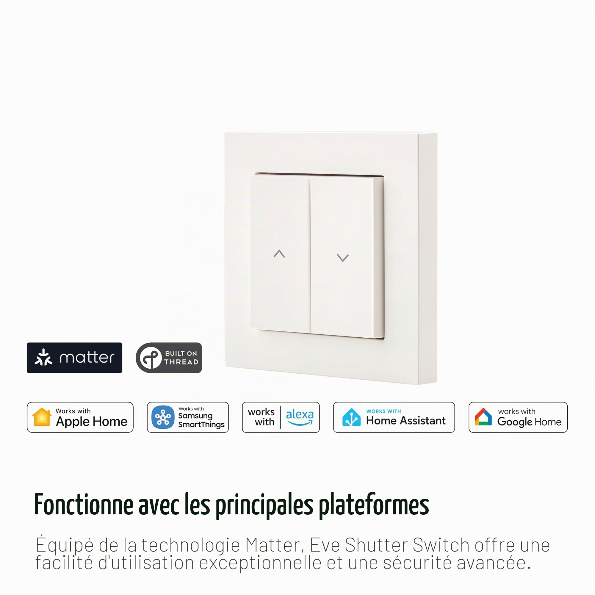 Eve Shutter Switch (Matter) : Contrôleur de Volet Intelligent pour Alexa, Apple Maison, Google, Smartthings, Home Assistant, Technologie Thread, Nécessite Routeur de Bordure Thread et fil de neutre