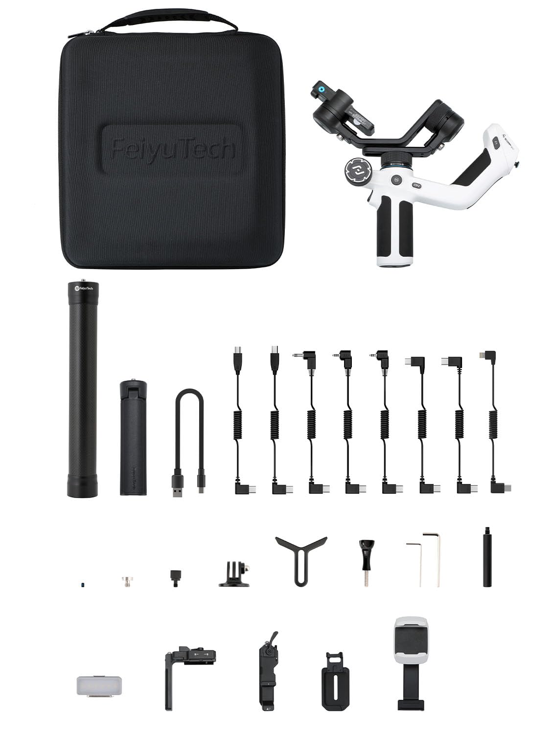 Feiyu SCORP Mini 2 Kit – stabilizator śledzenia AI-Tracking do aparatów bezlusterkowych, kamery sportowej/iPhone i Samsung, ręczny 3-osiowy gimbal z torbą do przenoszenia i światłem do selfie i