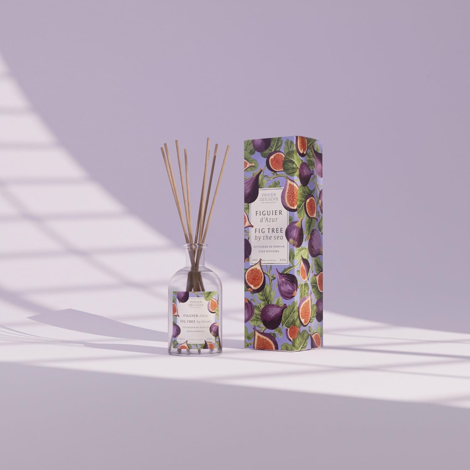 Panier des Sens Provence Fig Reed Diffuser 8.1 Fl.Oz - Soft & Long Lasting Fragrance 5+ Months - Elegant Home Fragrance in Glass Bottle - Oil-Based Scent Diffuser Made in France - Natural Ingredients