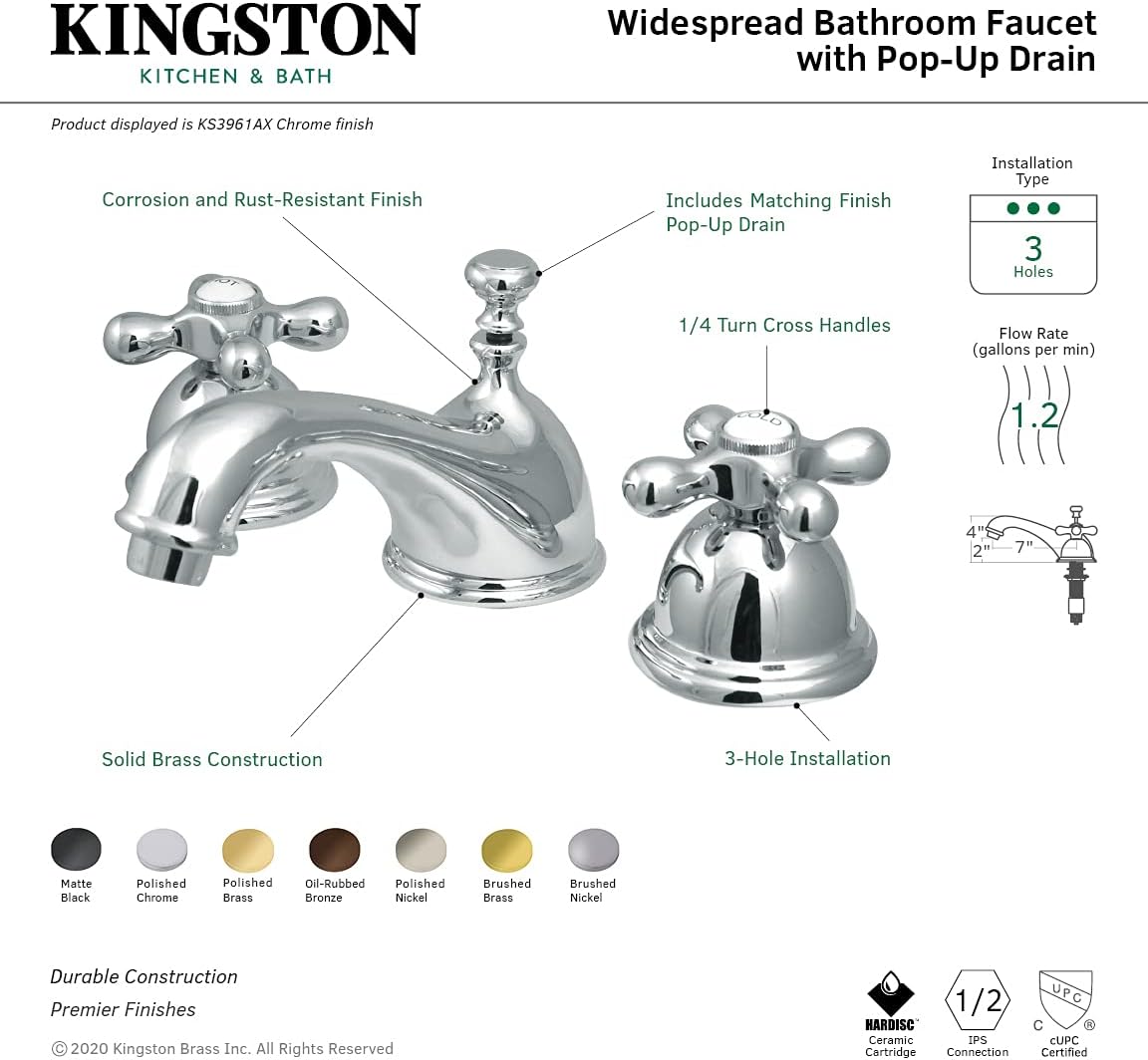 Exclusive Discount 70% Price Kingston Brass KS3966AX Restoration Widespread Bathroom Faucet, Polished Nickel One-Day Sale: Up to 50% Off Kingston Brass KS3966AX Restoration Widespread Bathroom Faucet, Polished Nickel