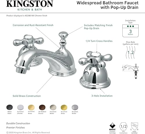 Miniatura 6 de Kingston Brass KS3967AX - Grifo de baño extendido de 8 pulgadas, latón cepillado