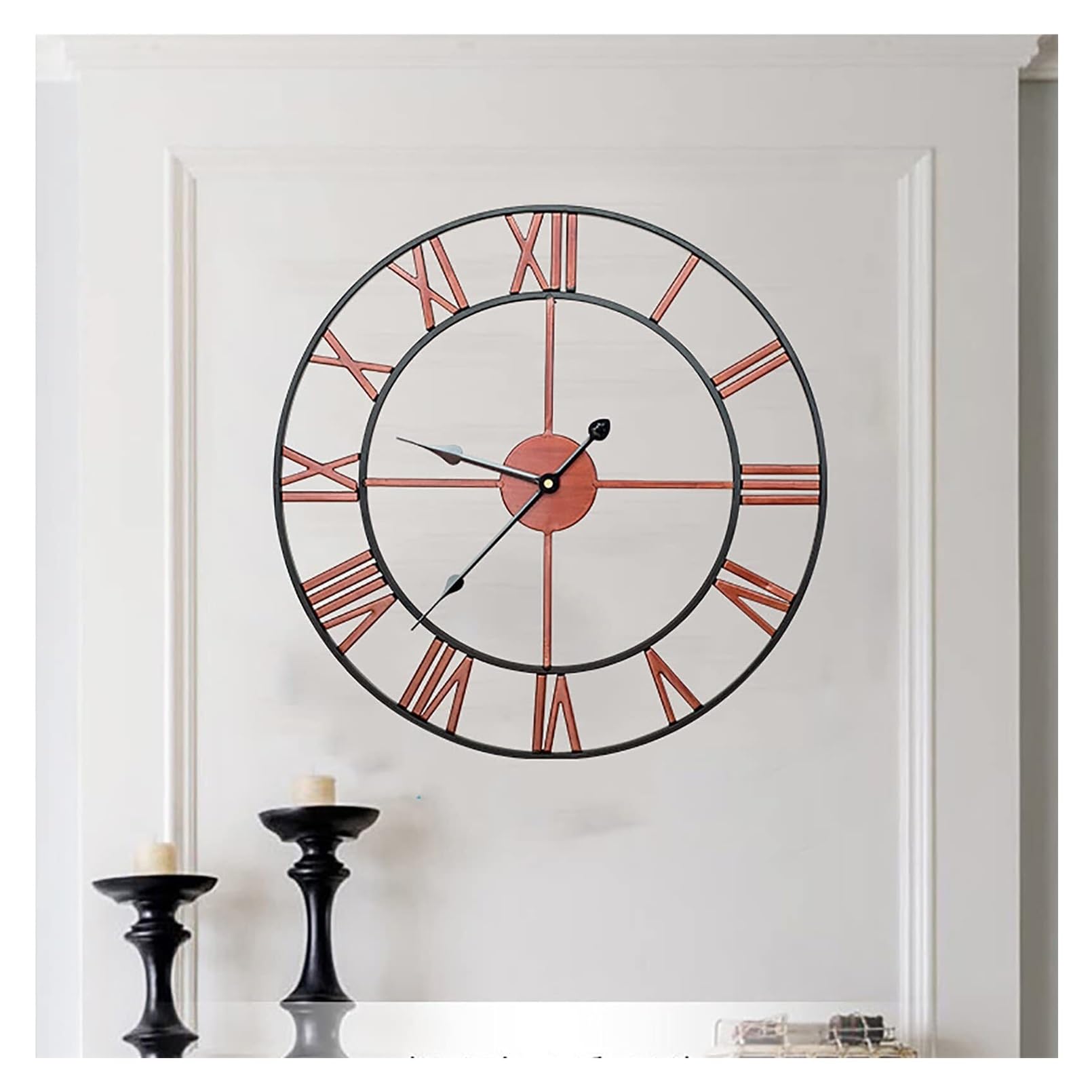 Relojes Reloj de pared grande de 24 pulgadas de metal envejecido que no hace tictac, silencioso, estilo industrial moderno, reloj de pared de hierro con números romanos for el hogar, sala de estar, co