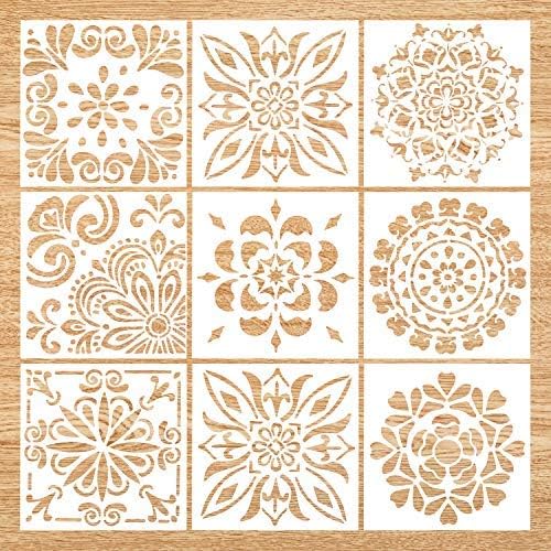 Mandala Stencil Set of 9 (6x6 inch) Painting Stencil, Laser Cut Painting Template for DIY Decor, Painting on Wood, Airbrush, Rocks and Walls Art (1 Stencil)