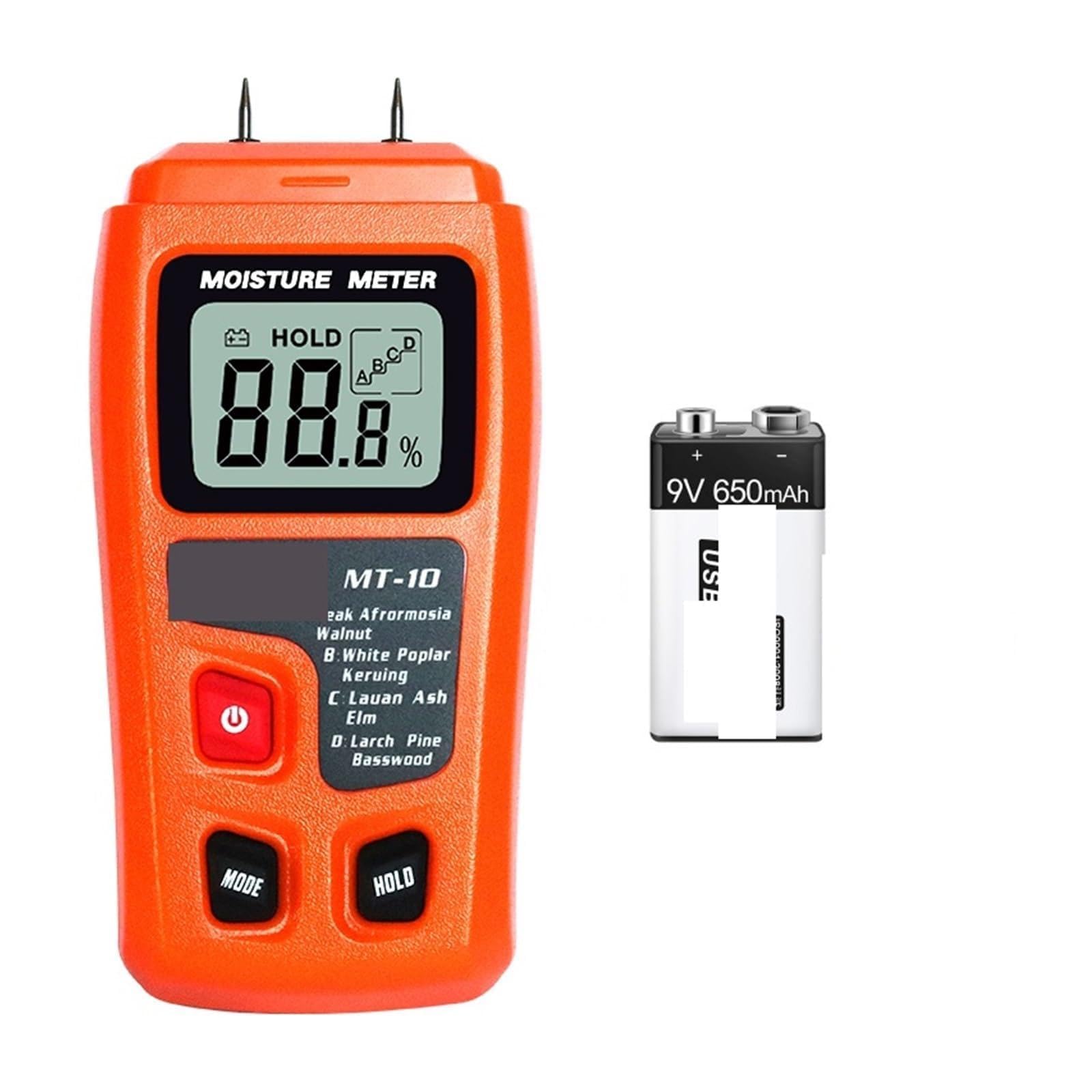 MT-10 EMT01 miernik wilgotności drewna Tester wilgotności drewna higrometr detektor wilgoci w drewnie Tester gęstości drzewa szary pomarańczowy(Orange with battery)