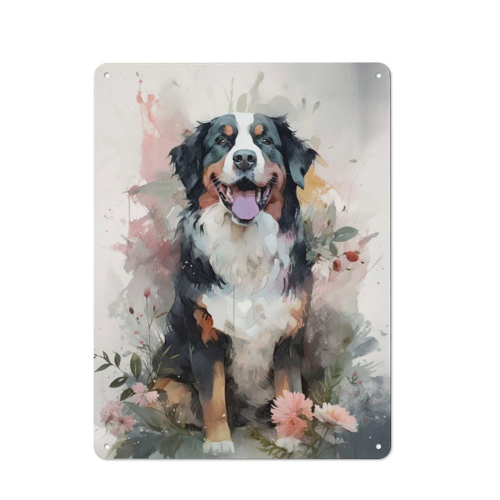 Junmoney Style-12 Bernese Mountain Flowers Rustic Metal Wall Sign 40X30cm For Kitchen Or Home Bar, For Garage, Workshop And Man Cave Decoration