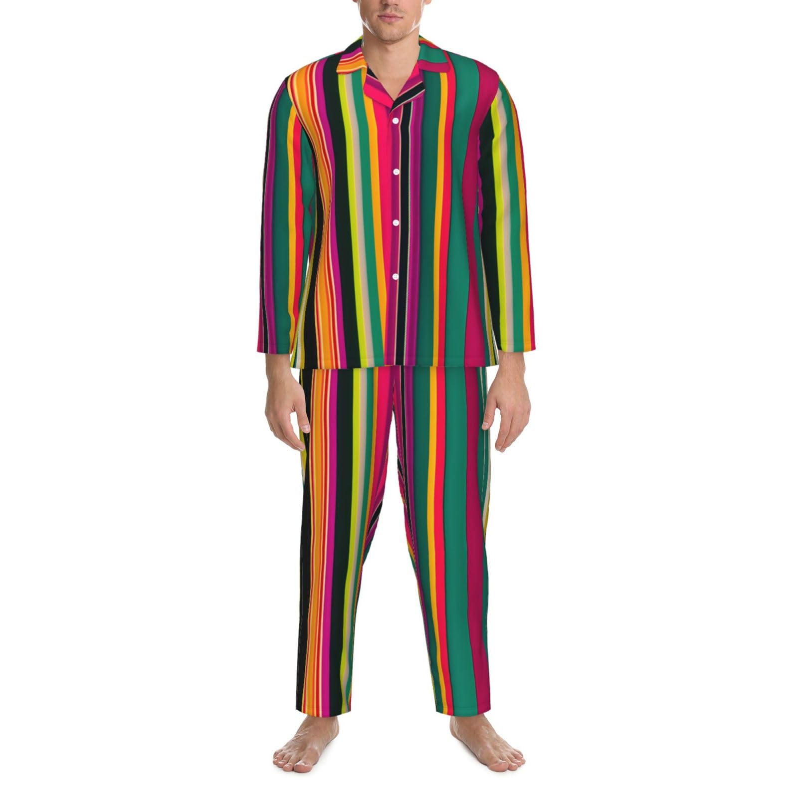 Pigiama a maniche lunghe da uomo con stampa a righe colorate arcobaleno Set di due pezzi abbigliamento da casa traspirante accogliente per il fine settimana