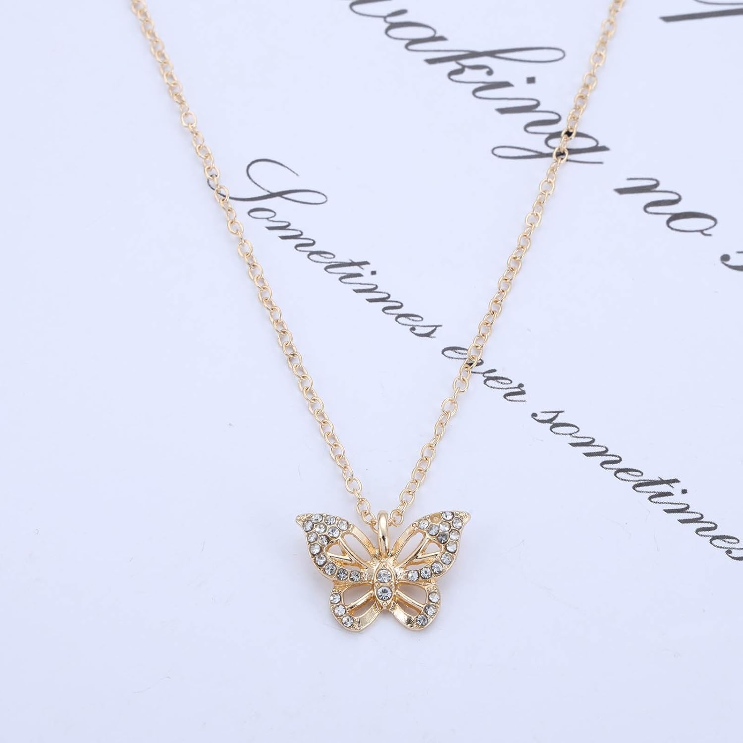 Vintage Crystal Butterfly Pendant Necklace Hollow Rhinestone Butterfly Choker Necklace Tiny Butterfly Chain Necklace Sparkly Cz Rhinestone Choker Necklace for Women - Image 8