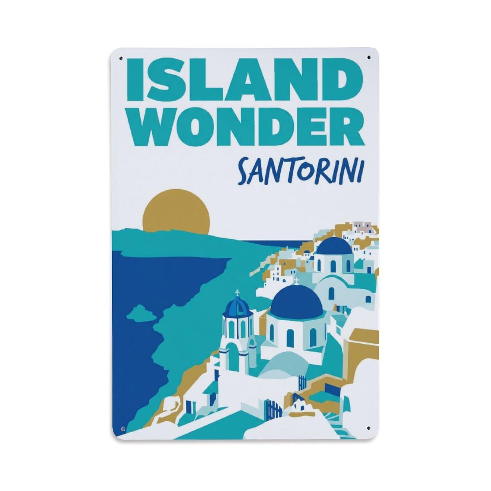 Gead 8X12inch Style Vintage Travel Santorini Island Wonder Metal Tin Sign