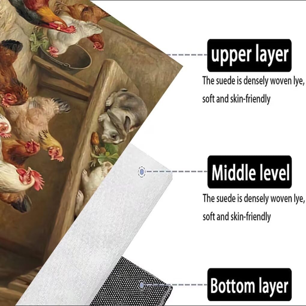 Rustic Chicken Rooster Rugs 4x6 Feet Farmhouse Rooster Indoor Decorative Carpet for Laundry Room Dining Room Entryway Non-Slip Flowers Chicken Area Rug