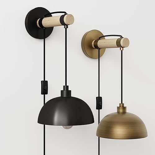 Miniatura 5 de Nathan James Daniel Modern Farmhouse - Lámpara de lectura para mesita de noche, aplique de pared con pantalla de cuenco ancho, latón vintagemarrón