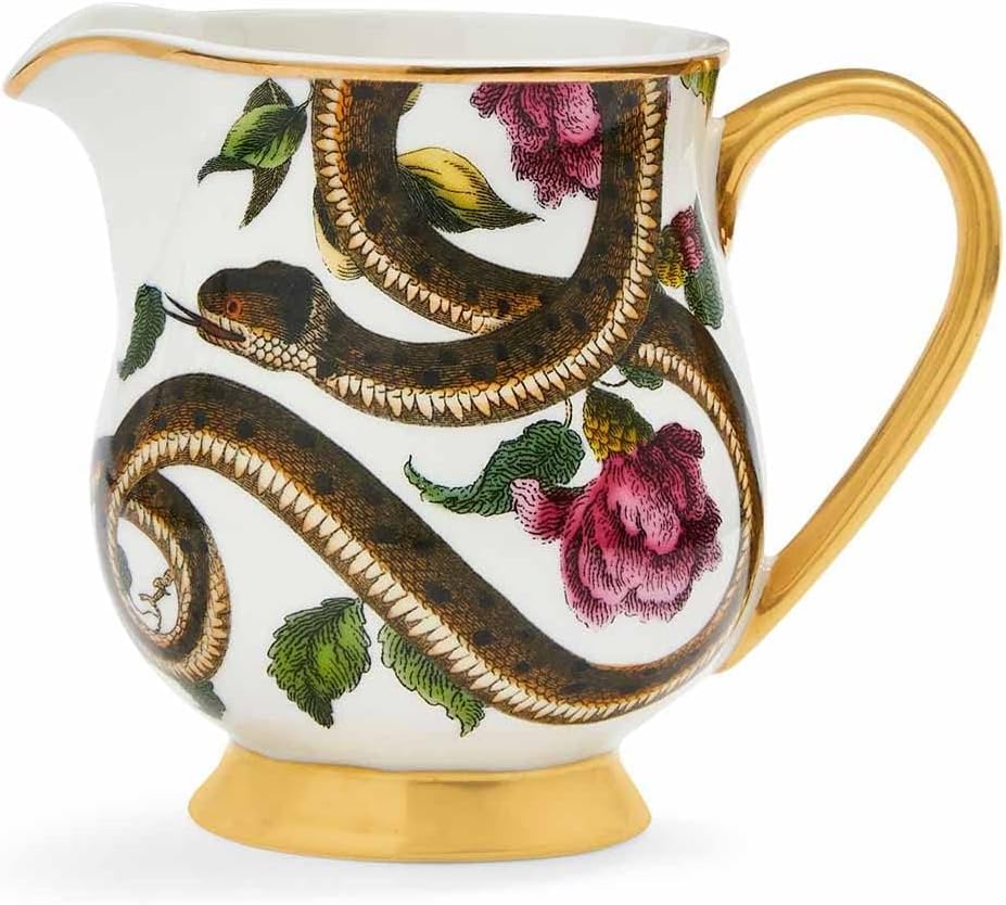 Spode Creatures of Curiosity Creamer, Snake Motif - 10oz Fine China Pitcher with Hand-Painted 22-Carat Gold Handle & Rim - Victorian Inspired Design for Afternoon Tea Display