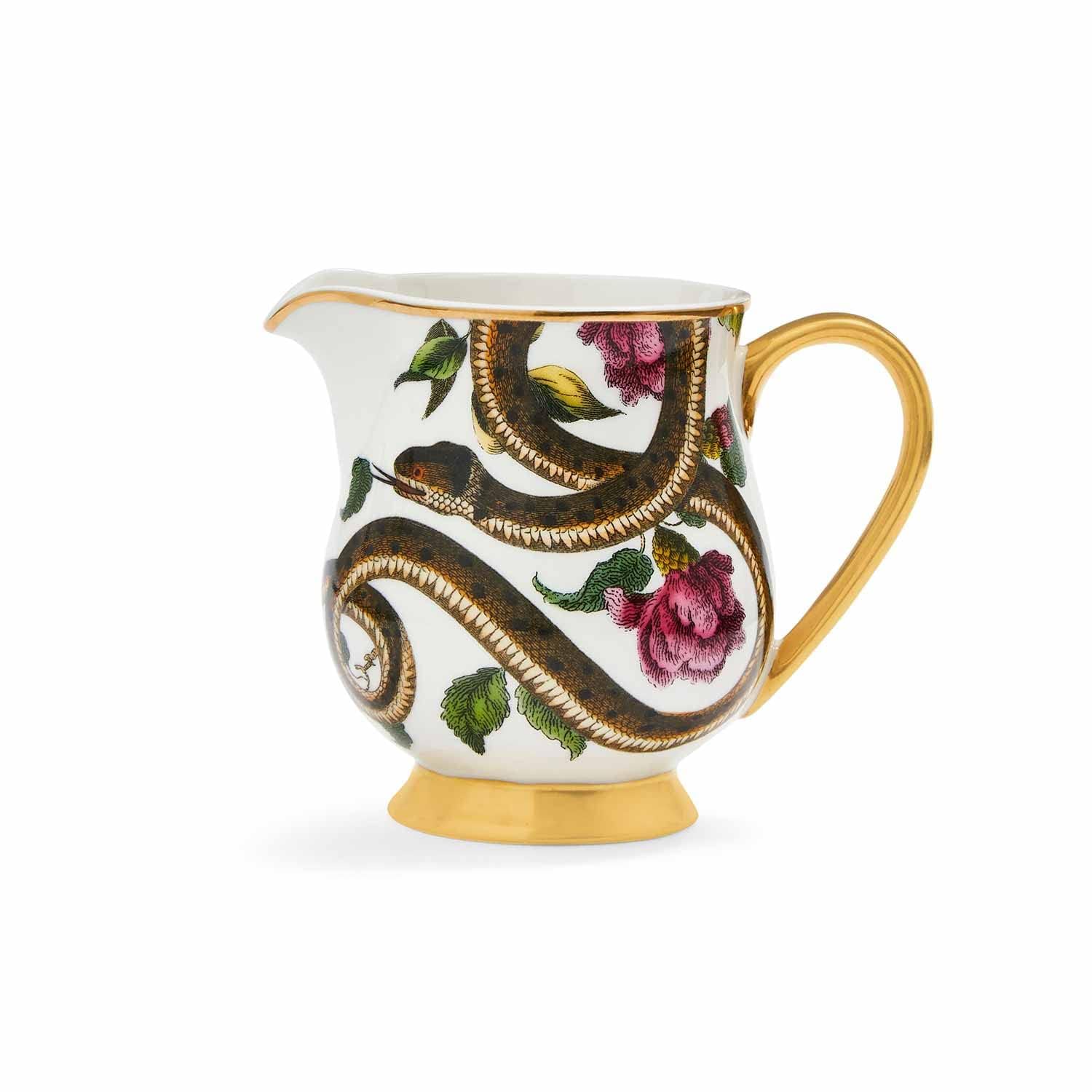 Spode Creatures of Curiosity Creamer, Snake Motif - 10oz Fine China Pitcher with Hand-Painted 22-Carat Gold Handle & Rim - Victorian Inspired Design for Afternoon Tea Display