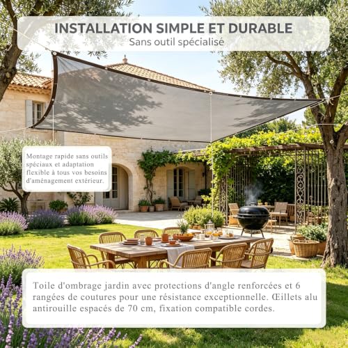 Filet d'ombrage gris 5x6m avec 90% protection UV pour extérieur - 5