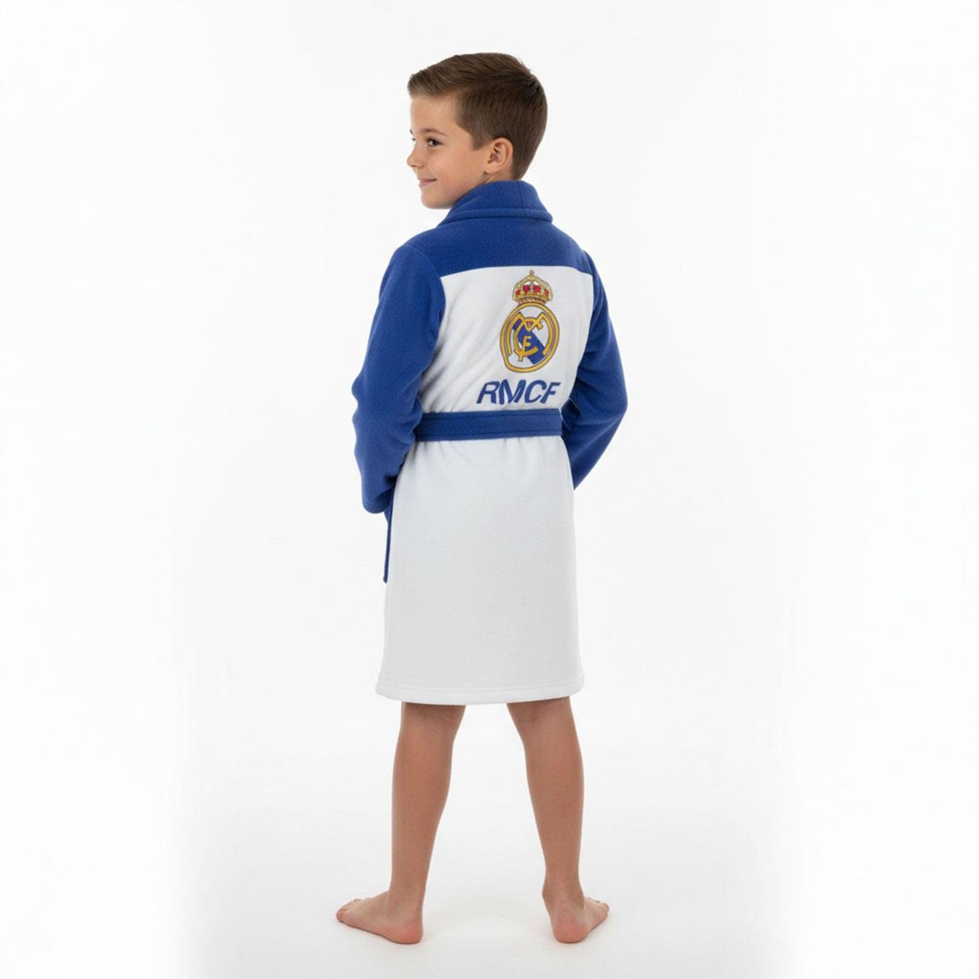 Real Madrid Batín Coral Fleece Niños Bata de Casa Oficial Escudo Club Ropa Invierno Cálida