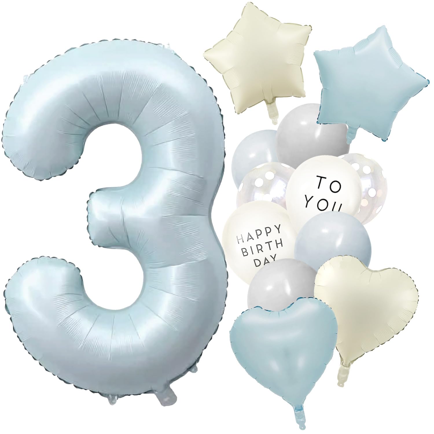 Iysoll 3歳 バルーン 誕生日 飾り付け 数字 バルーン 90cm 大きい ナンバーバルーン セット バースデー 飾り 3 風船 子供 誕生日お祝い 男の子 女の子 くすみブルー