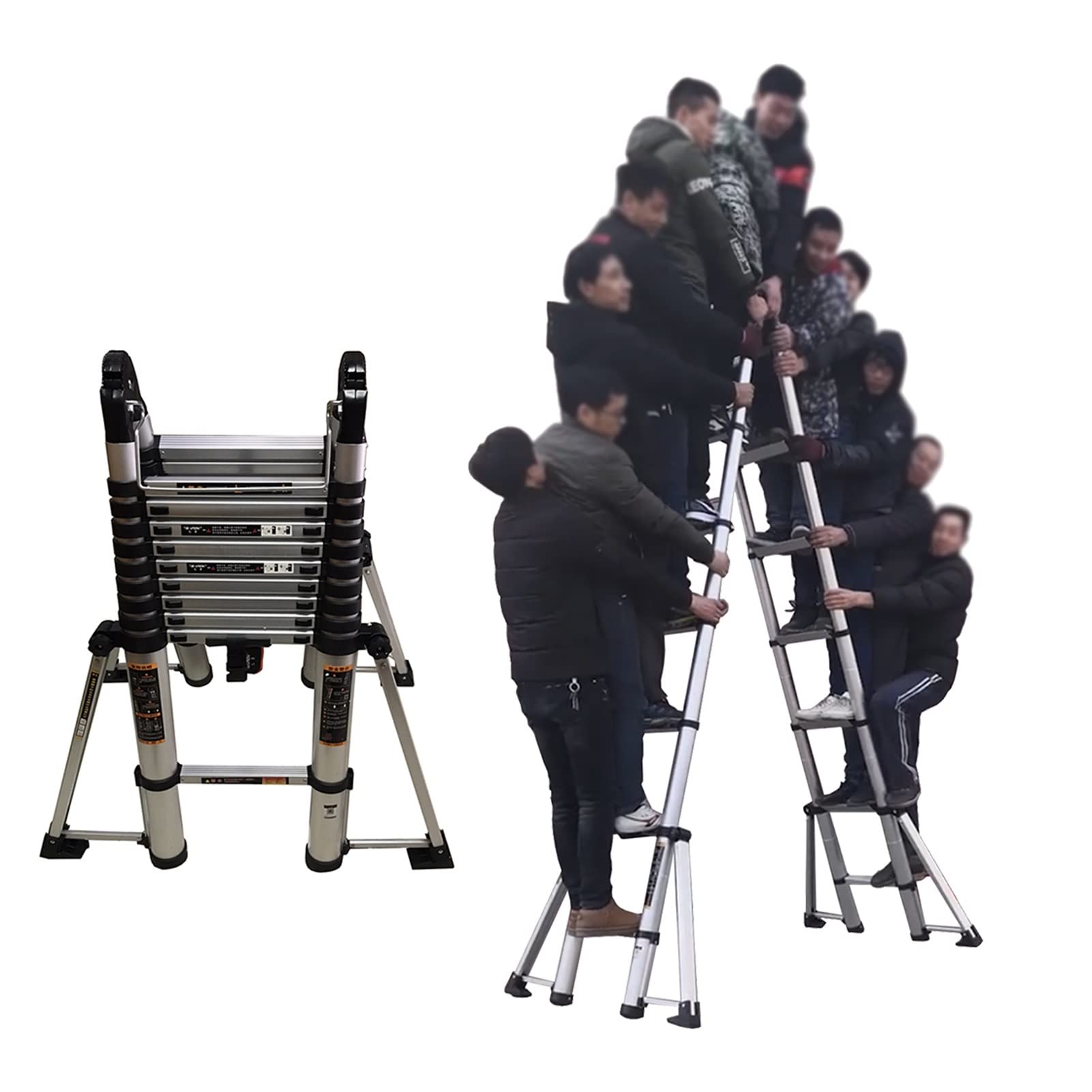 HWBB Folding A-Frame Telescoping Ladder 3+3m, Almighty Aluminum Multi-Purpose Telescopic Extendable Ladder with 4 Anti-Slip Extra Stabilizer Bar