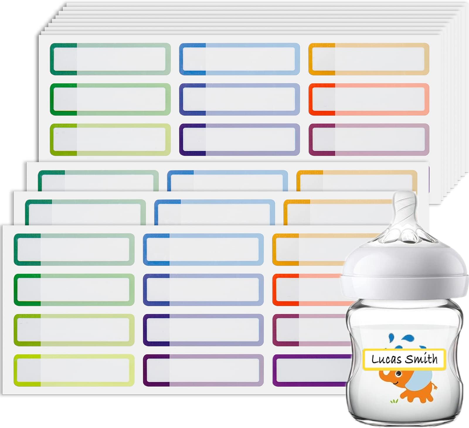 Name Labels for Kids Stuff Daycare, Waterproof Daycare Labels for Baby Bottles, 144 PCS Water Bottle Label, Name Tag Stickers for School Supplies, Day Care Essentials, Self-Laminating, Dishwasher Safe