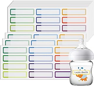Name Labels for Kids Stuff Daycare, Waterproof Daycare Labels for Baby Bottles, 144 PCS Water Bottle Label, Name Tag Stickers for School Supplies, Day Care Essentials, Self-Laminating, Dishwasher Safe