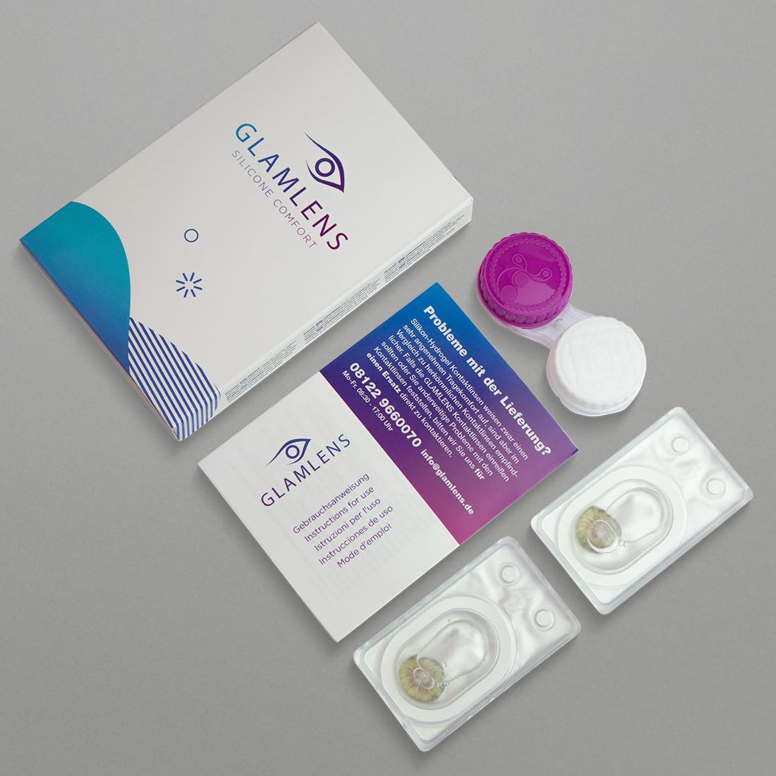 GLAMLENS lentillas de color - verde (Avila Green) + contenedor. 1 par (2 piezas) 90 Días Sin Graduación 0.00 dioptrías blandos Lentes de contacto verdes de hidrogel de silicona