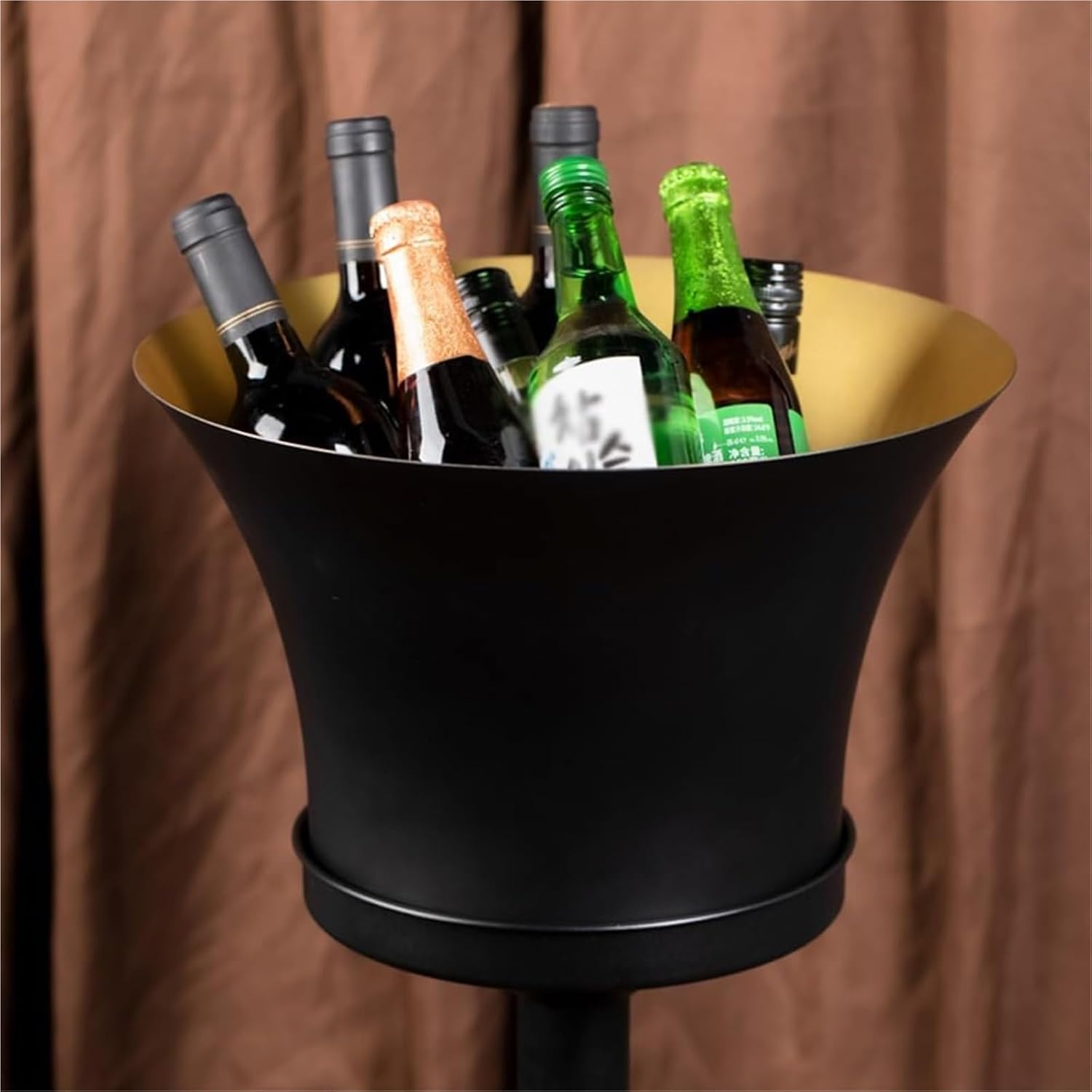 Ice Bucket with Stand， Wine Bucket on Stand Gold Champagne Ice for Beer KTV Club Bar BBQ Party Wedding(Black)